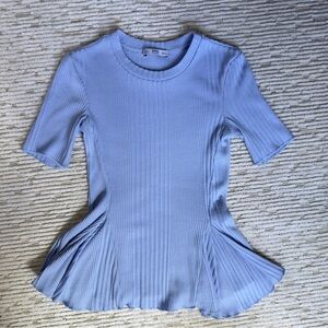 Zara Light Blue Mermaid Flare Ribbed Women's Top Small